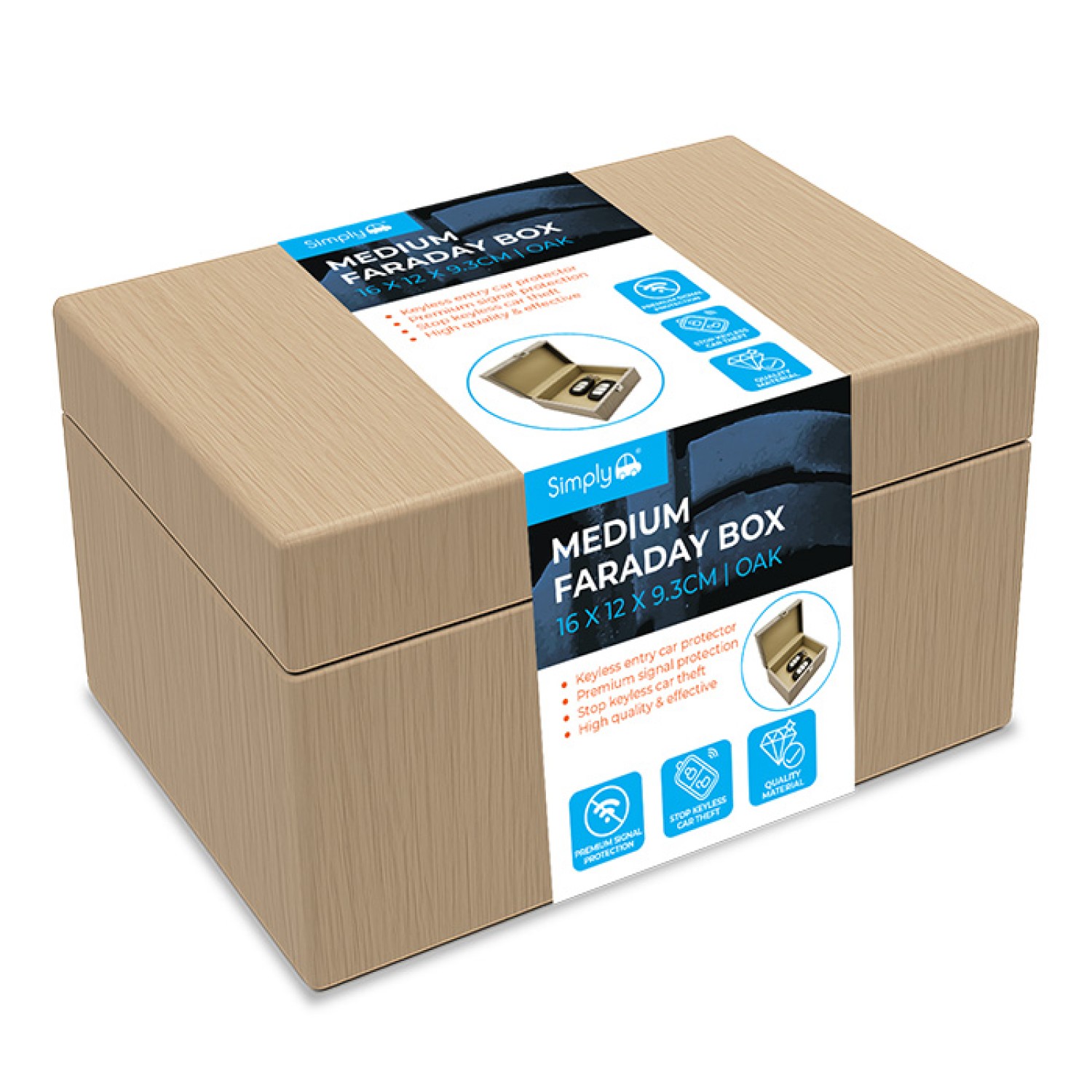 Simply Auto OAK MEDIUM FARADAY BOX 16x12x9.3cm - FB600